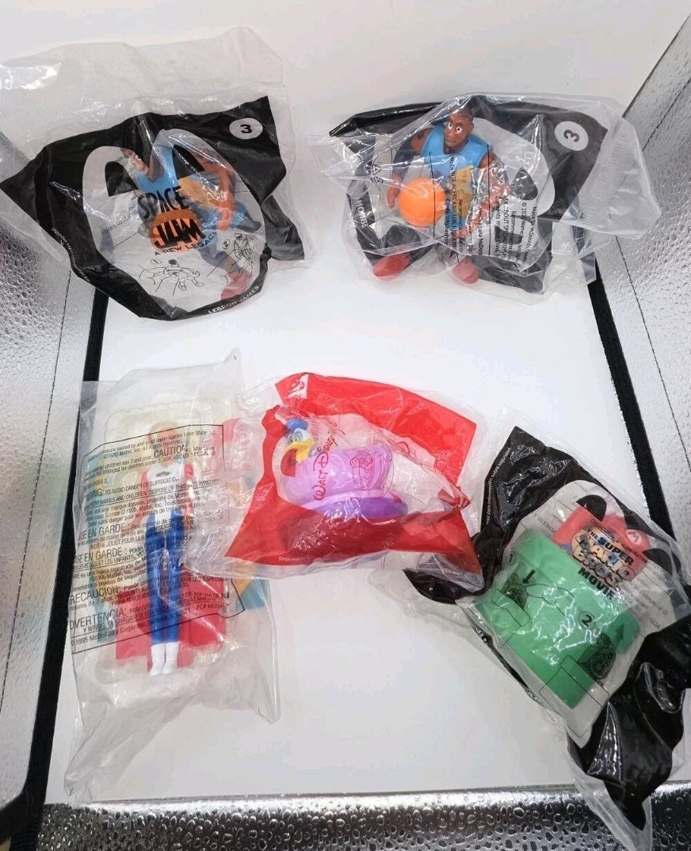 McDonald's Happy Meal Toy Lot 5 Sealed Space Jam Mario Bros Barbie Disney